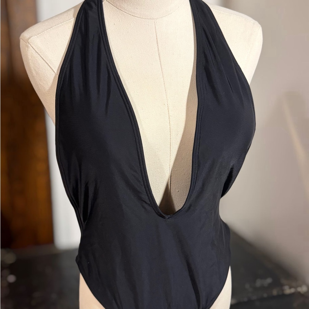 Black Halter Plunge Swimsuit